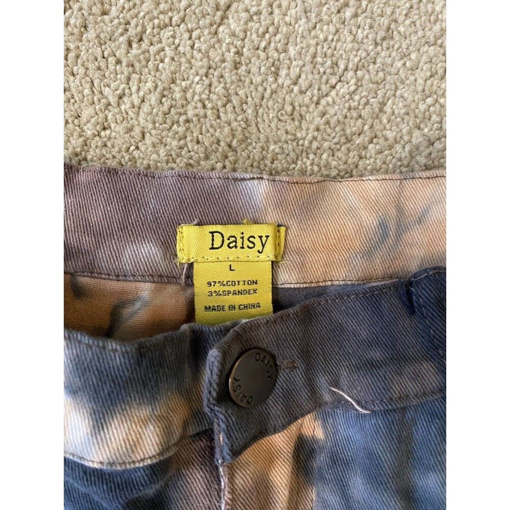 Daisy Denim Tye Dye Y2K Style Fringe Shorts Size L - Picture 2 of 6